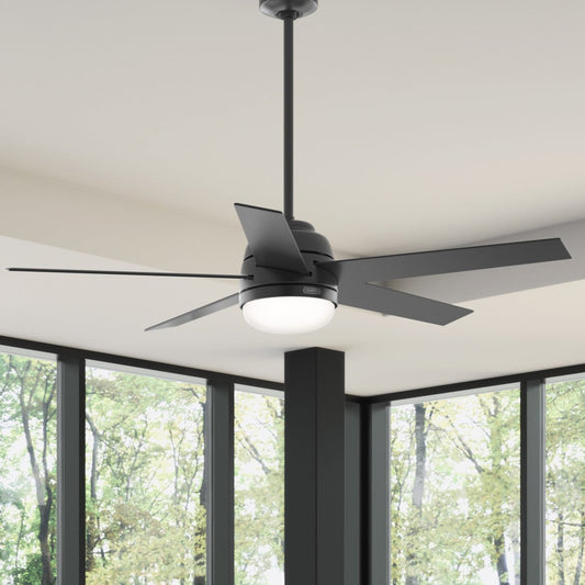 Hunter Coriolis 60-in Matte black LED Indoor Smart Ceiling Fan with Light and Remote (5-Blade) 51932