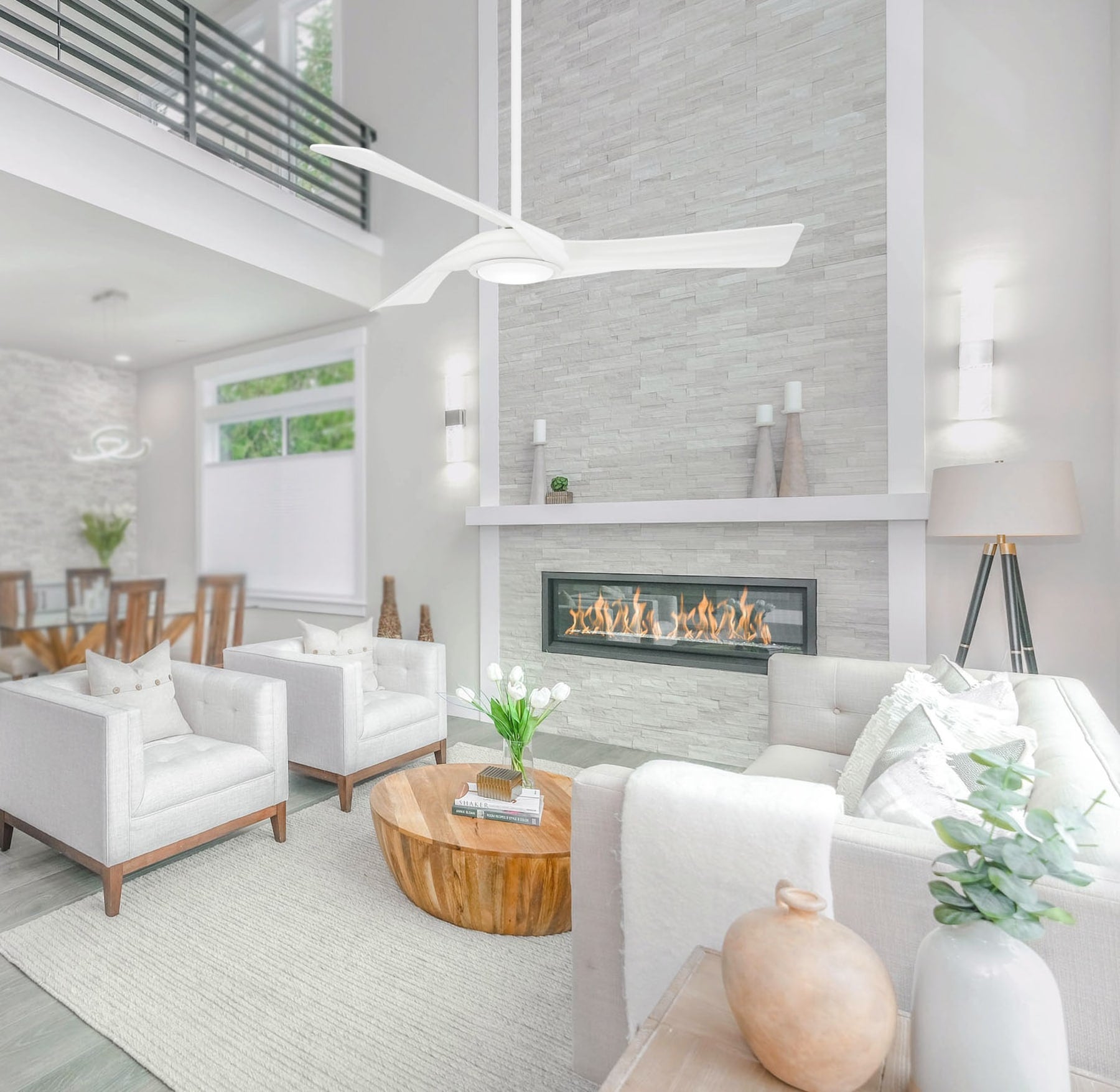 Minka Aire Curl 60-in Flat White Integrated LED Indoor Smart Ceiling Fan with Light and Remote (3-Blade) F714L-WHF