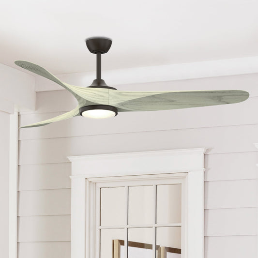 Fanimation Studio Collection Yardley 64-in Color-Changing Integrated LED Outdoor Aged Bronze with Light Oak Blades Ceiling Fan With Light 3 -Blade )