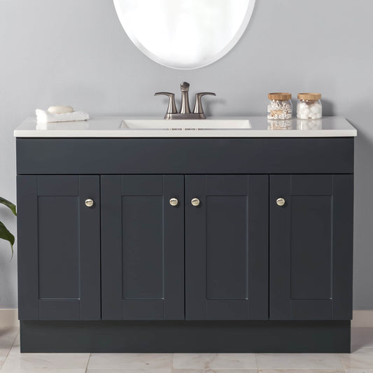Project Source Dover 48-in Navy Blue Single Sink Bathroom Vanity with White Cultured Marble Top