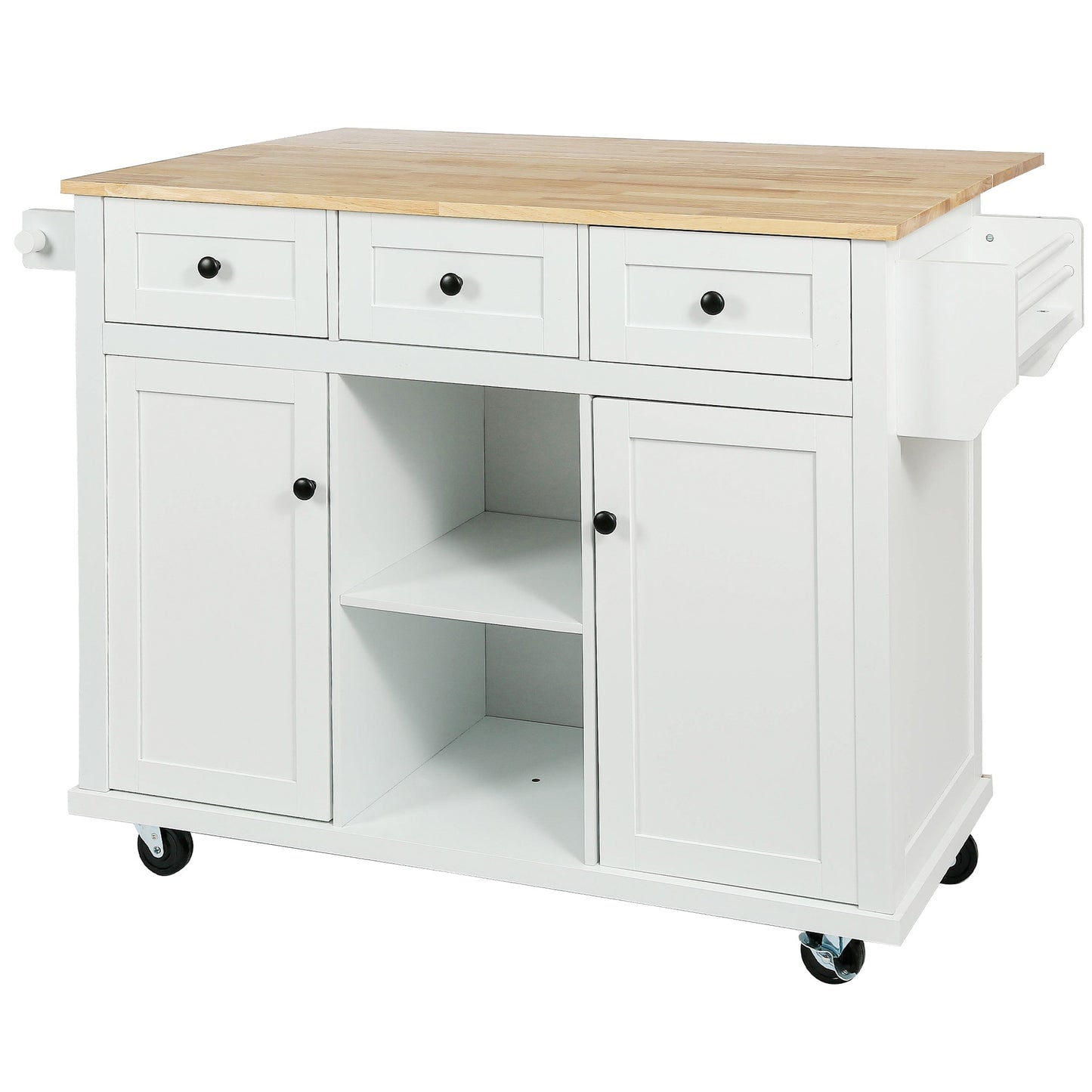 CESICIA White Wood Base with Wood Wood Top Rolling Kitchen Island ( 29.5-in x 53.1-in x 37.2-in )