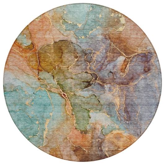 Addison Rugs Chantille ACN689CR 8 x 8 (ft) Coral Round Indoor/Outdoor Geometric Machine washable Area rug