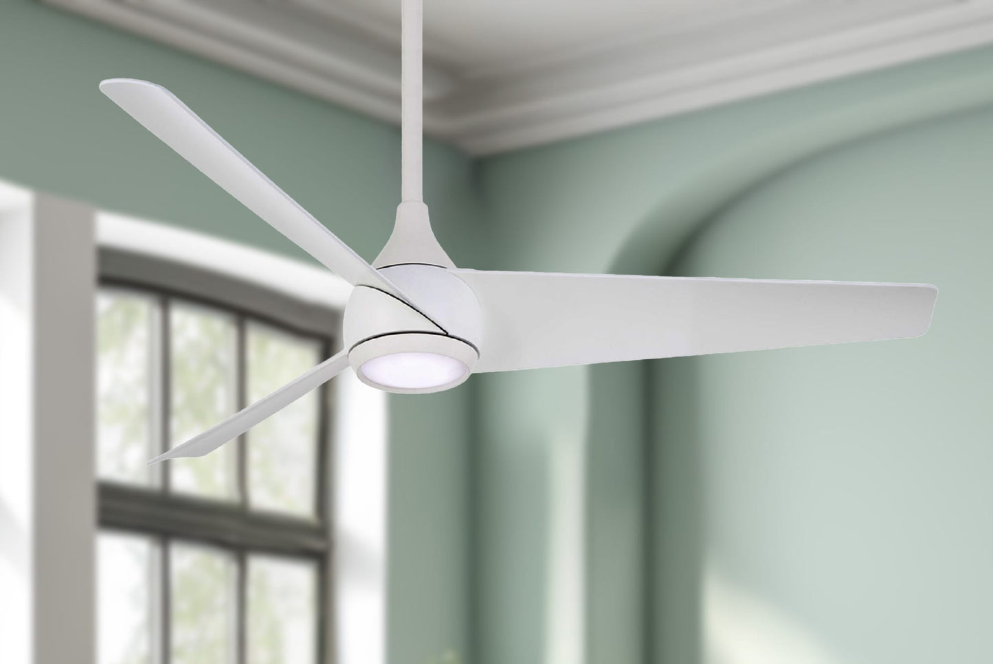 Minka Aire Twist 52-in Flat White Integrated LED Indoor Smart Ceiling Fan with Light and Remote (3-Blade) F678L-WHF
