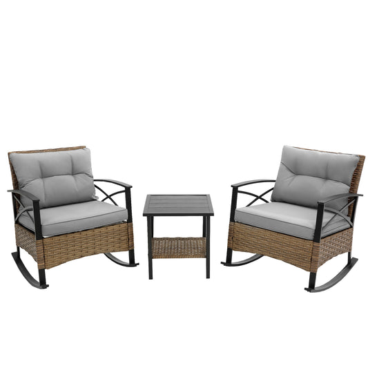 Maocao Hoom 3 -Piece Rattan Patio Conversation Set with Gray Cushions