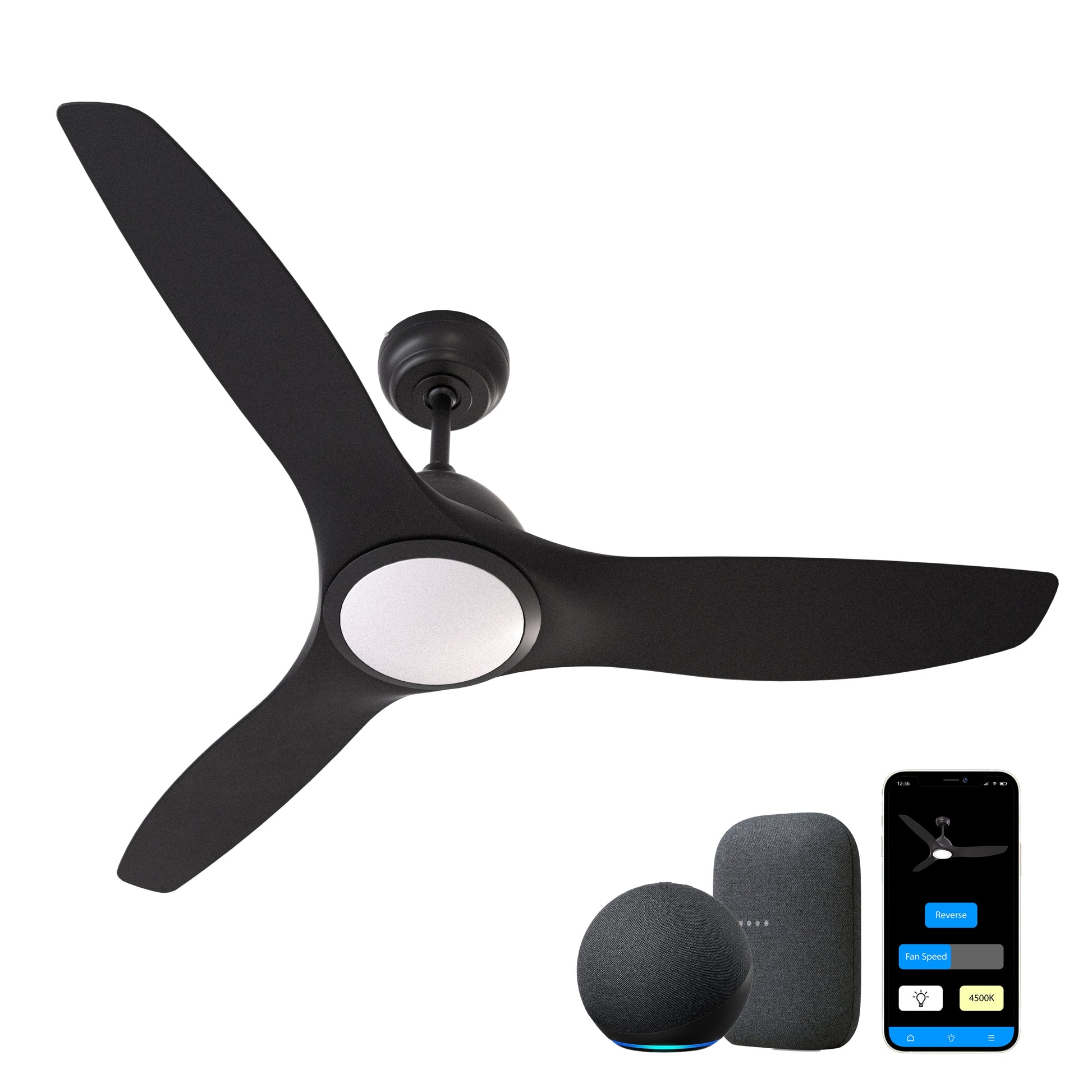 Promounts 52-in Black with Black Abs Blades LED Indoor Smart Propeller Ceiling Fan with Light (3-Blade) OHCF02-B