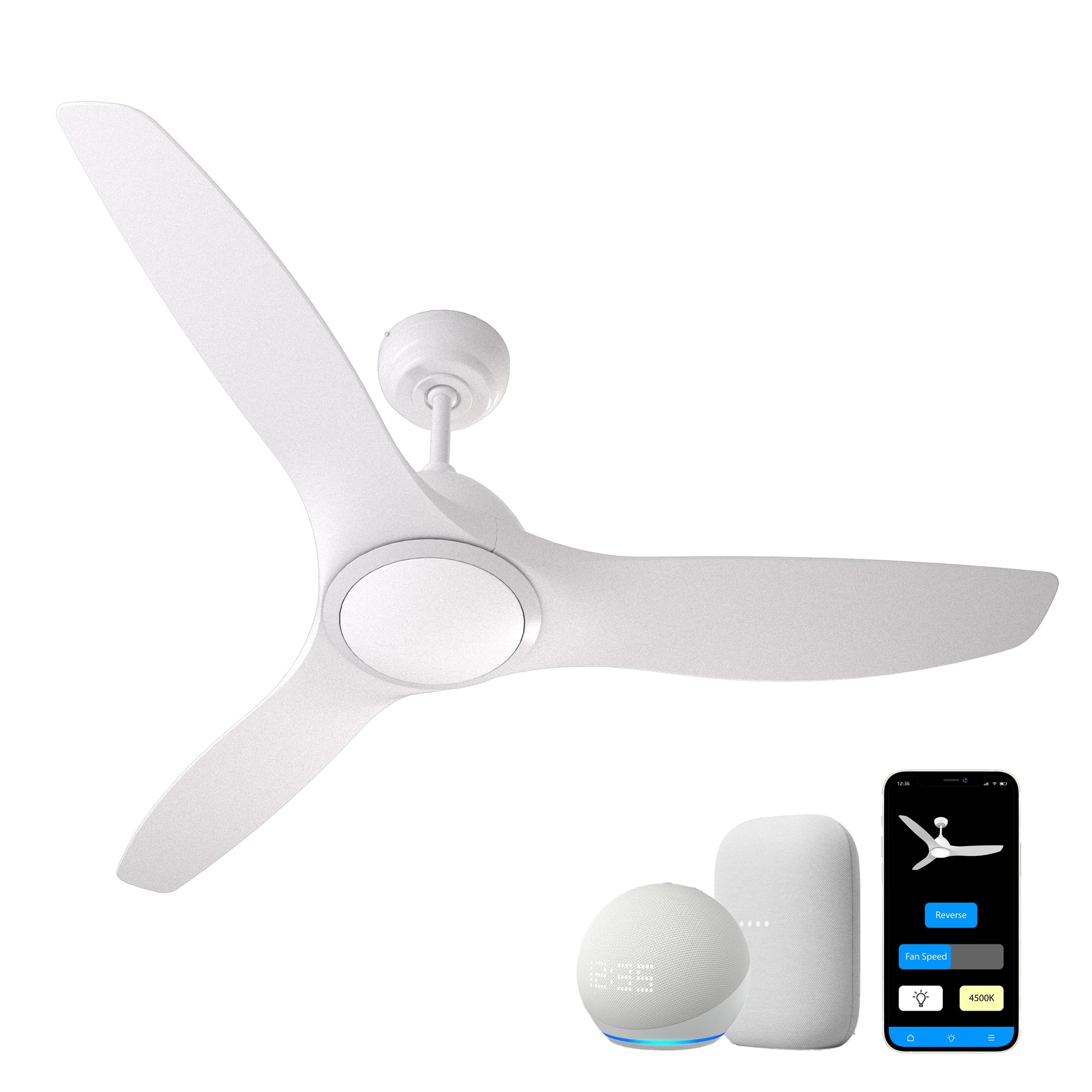 Promounts 52-in White with White Abs Blades LED Indoor Smart Propeller Ceiling Fan with Light (3-Blade) OHCF02-W