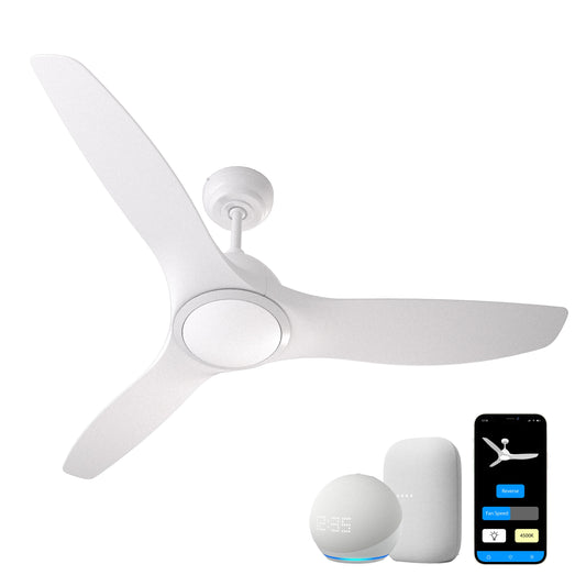 Promounts 52-in White with White Abs Blades LED Indoor Smart Propeller Ceiling Fan with Light (3-Blade) OHCF02-W