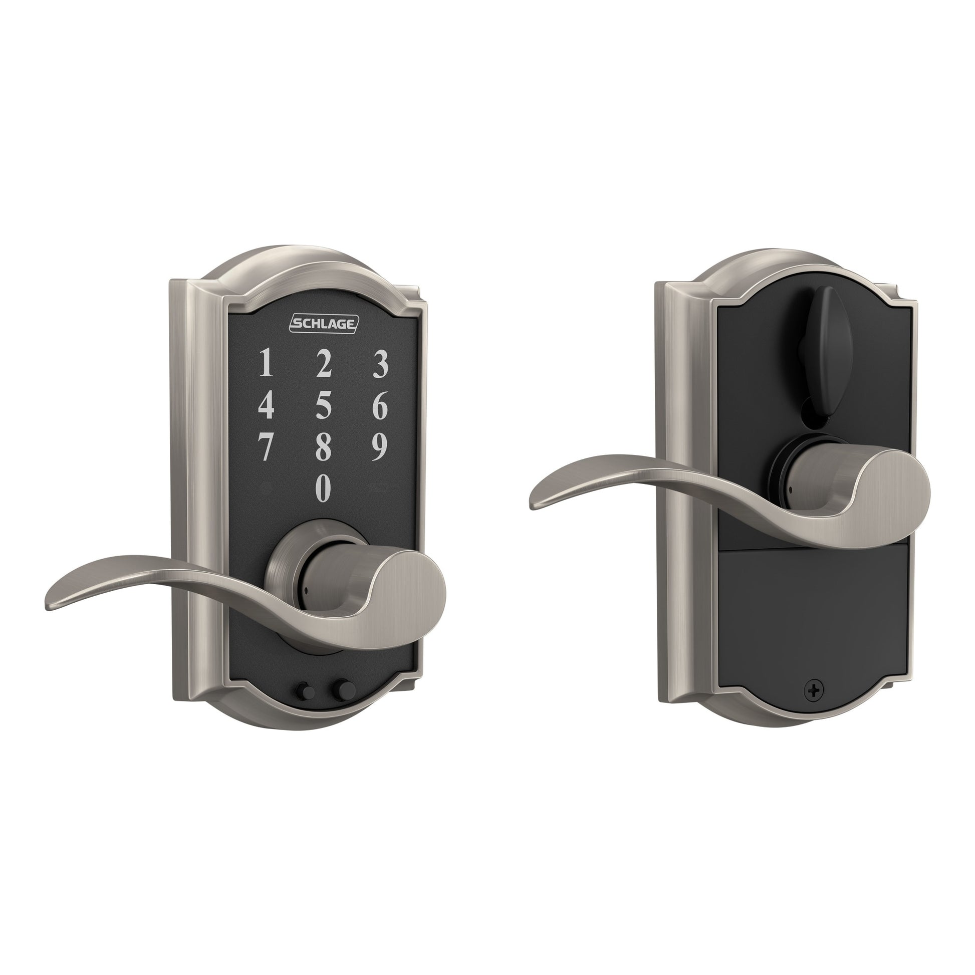 Schlage Touch Camelot-Accent Satin Nickel Electronic Handle Touchscreen Keypad FE695 CAM 619 ACC