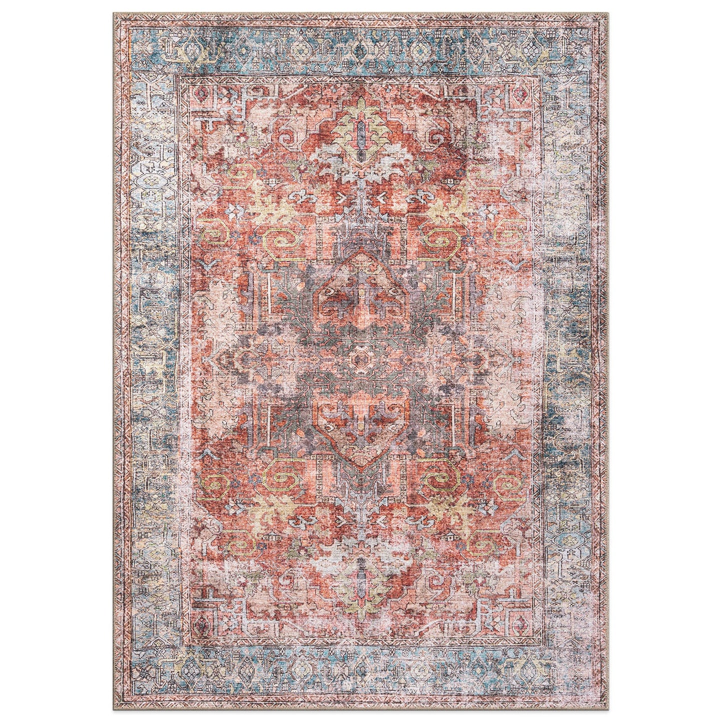 World Rug Gallery 8 x 10 (ft) Loomed Multi Rectangular Indoor Tribal Vintage Machine washable Pet Friendly Area rug