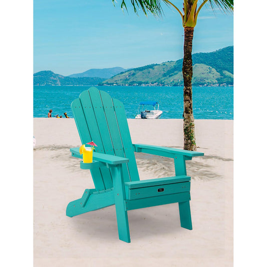 BABOOM Folding Adirondack Chair Green Polyethylene Frame Stationary Adirondack Chair with Slat Seat