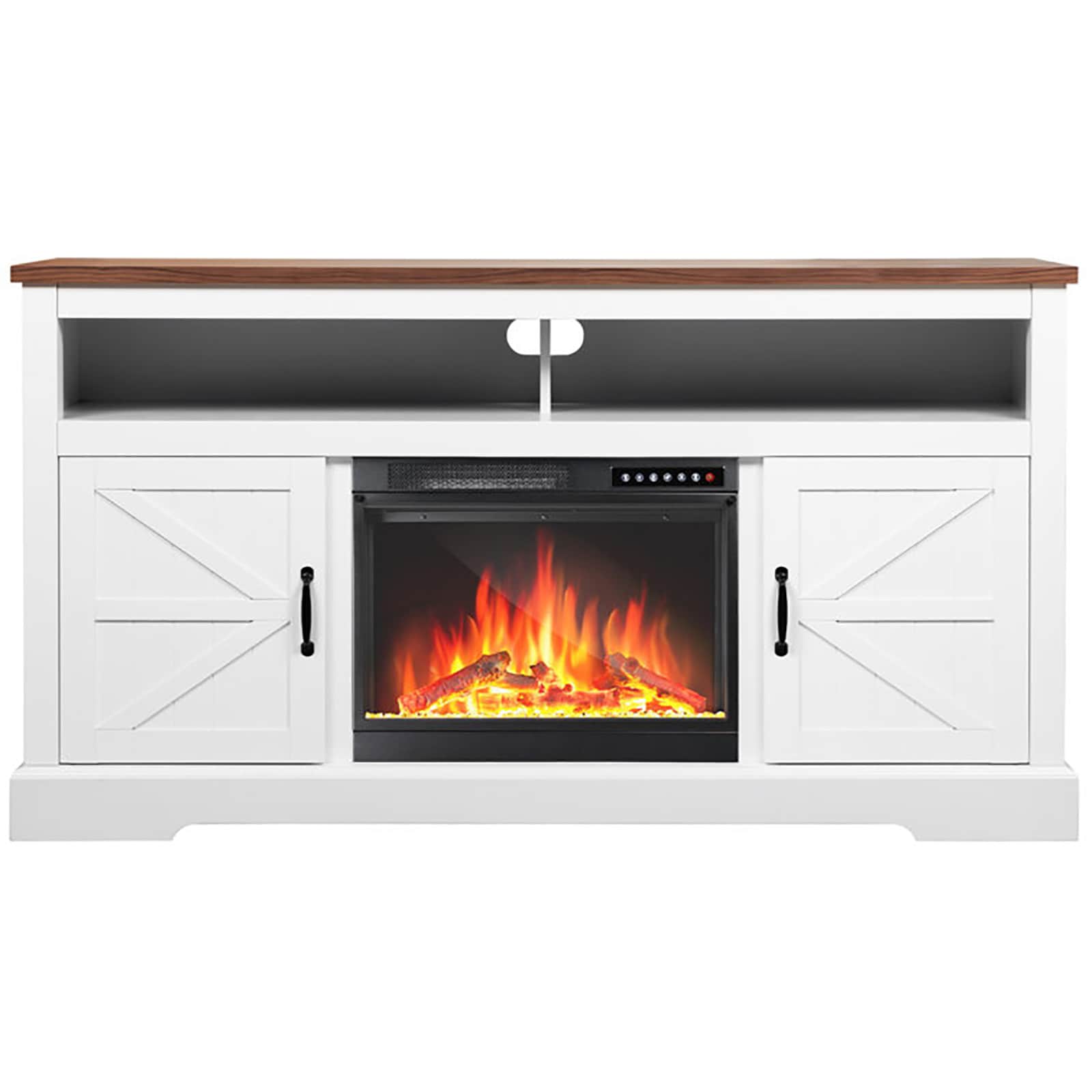 COWSAR 60-in W Walnut White TV Stand with Infrared Quartz Electric Fireplace LSM2301WAL