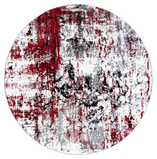MDA Rugs Samos 6 x 6 (ft) White/Red Round Indoor Abstract Area rug