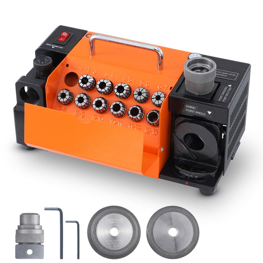 VEVOR Drill Bits Sharpener, 3-13mm End Mill Grinder Sharpener, Lip Relief Angle 95 Degree-135 Degree Point Angle Adjustable Drill Bit Re-sharpener, Portable Sharpening Machine with 11 Collets, Cbn, Sdc Wheel