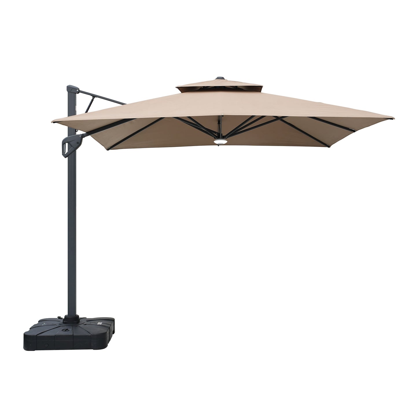 Sumyeg 10-ft Aluminum Tan Cantilever Patio Umbrella with Lights with Base