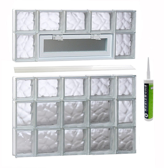 REDI2SET Wavy Glass 34-3/4-in x 34-3/4-in Frameless Replacement Vented Glass Block Window