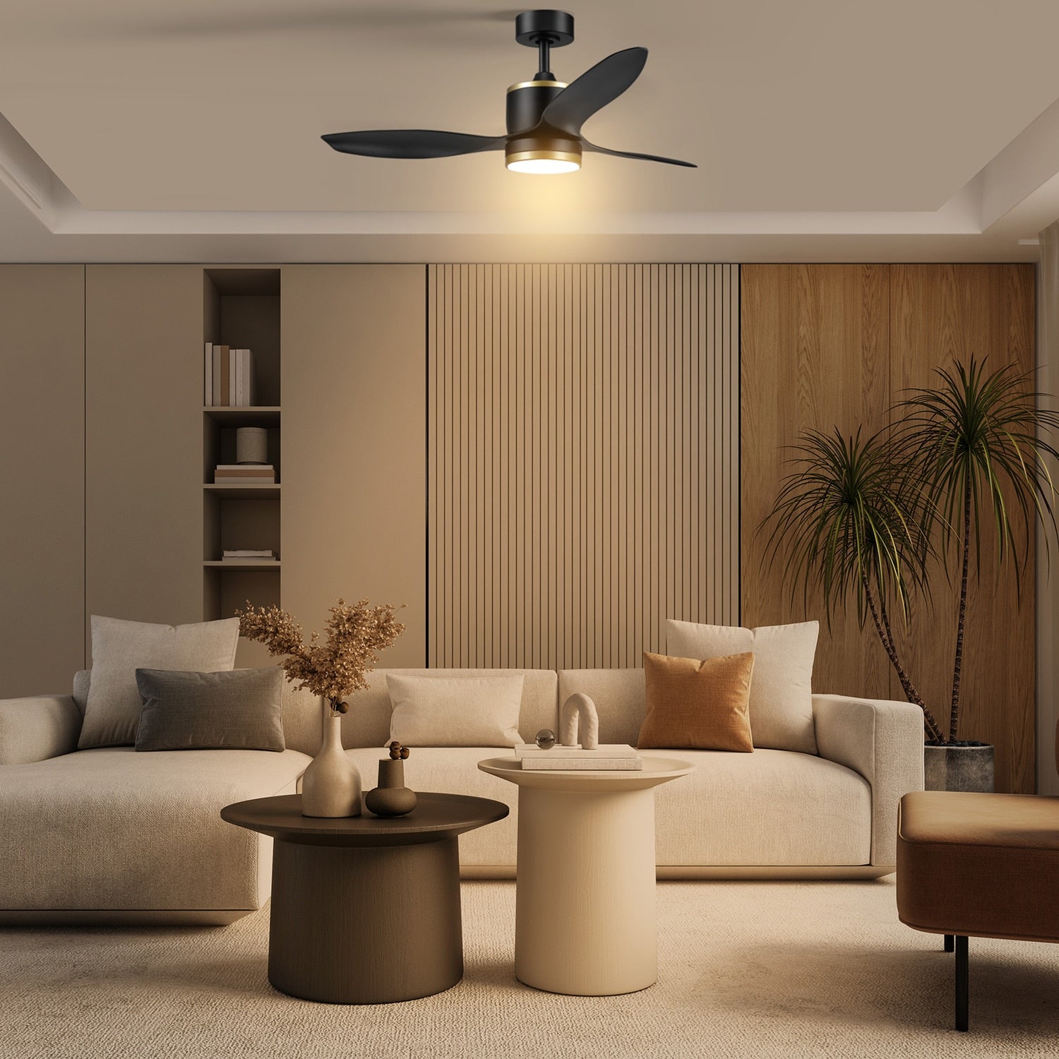 Globe Electric 48-in Black with Matte Blades Color-changing Integrated LED Indoor Smart Ceiling Fan Remote (3-Blade) 91006641