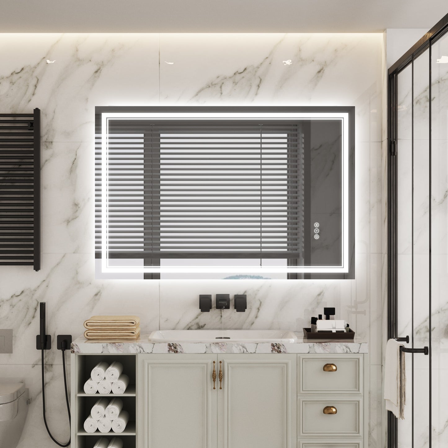 WELLFOR TF LED Lighted Mirror 32-in x 48-in Polished Frameless Rectangle Dimmable LED Lighted Fog Free Bathroom Vanity Mirror ( Silver )