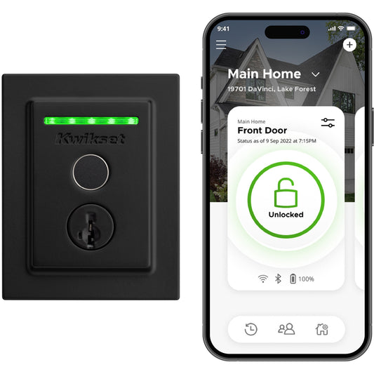 Kwikset Halo Fingerprint Square Matte Black Smart Lock Electronic Deadbolt with Wifi Smartkey Fingerprint Touchscreen No Keypad 959CNT FPRT WIFI 514