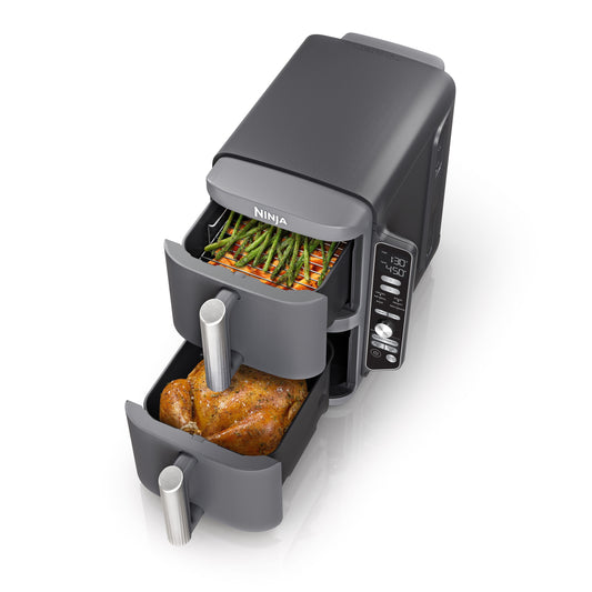 Ninja DoubleStack XL 2 Basket Space Saving Cooks 4 Foods 10-Quart Black Dual Zone Air Fryer SL401