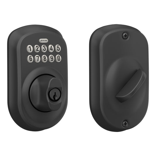 Schlage Plymouth Matte Black Electronic Deadbolt with Keypad BE365 V PLY 622