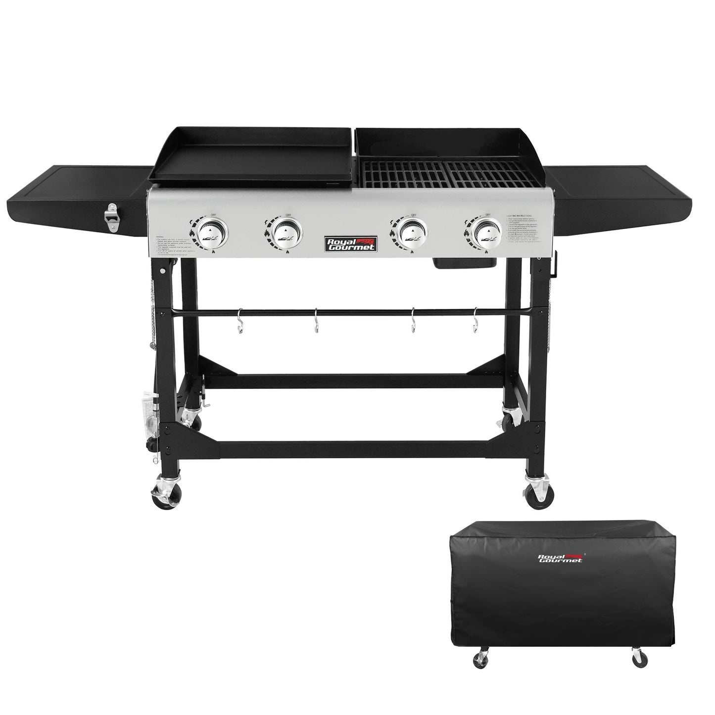 Royal Gourmet Grill and Griddle Combo with Cover 4-Burner Liquid Propane Flat Top Grill GD401C