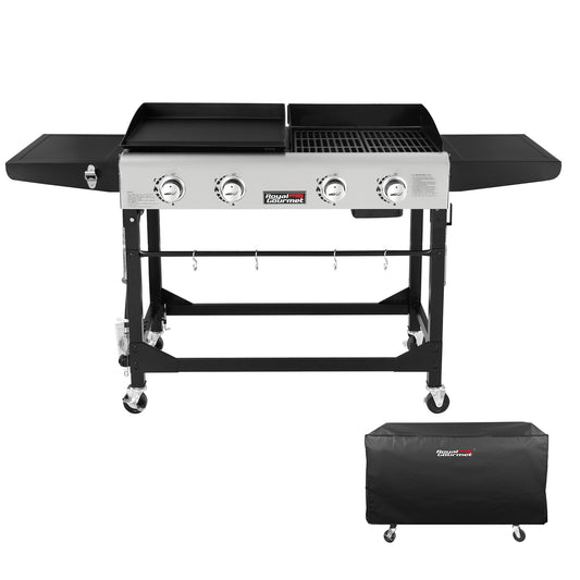 Royal Gourmet Grill and Griddle Combo with Cover 4-Burner Liquid Propane Flat Top Grill GD401C