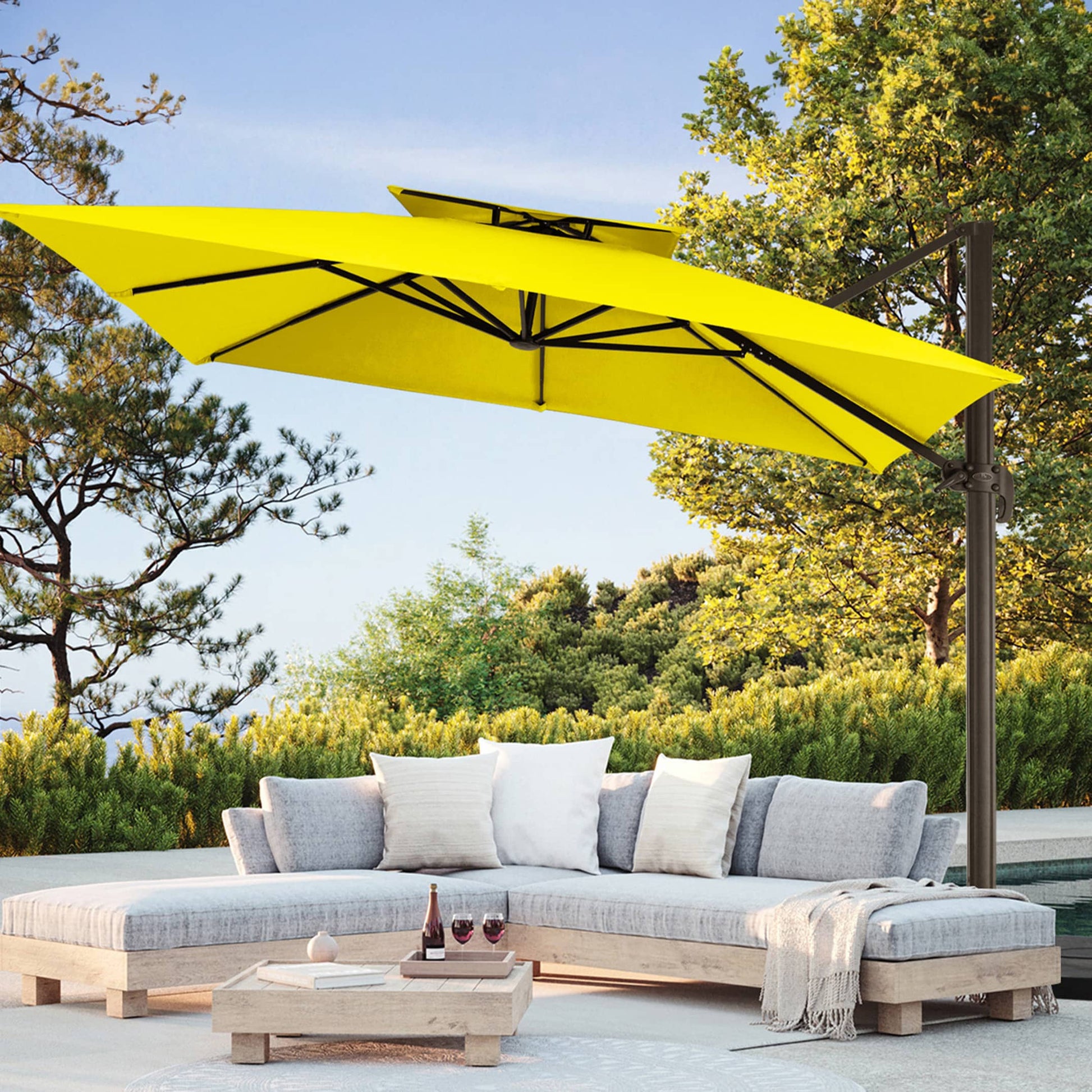 JEAREY 11-ft Aluminum Yellow Crank Cantilever Patio Umbrella