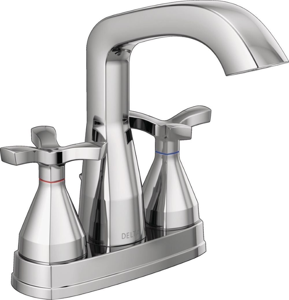 Delta Stryke Lumicoat Chrome 4-in centerset 2-handle WaterSense High-arc Residential Handle Bathroom Sink Faucet with Drain