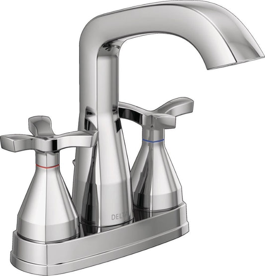 Delta Stryke Lumicoat Chrome 4-in centerset 2-handle WaterSense High-arc Residential Handle Bathroom Sink Faucet with Drain