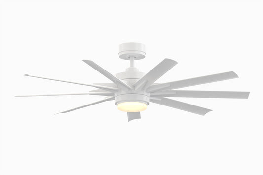 Fanimation Odyn Custom 56-in Matte White Color-changing Integrated LED Indoor/Outdoor Smart Ceiling Fan with Light and Remote (9-Blade) FPD8152MWW-56MWW