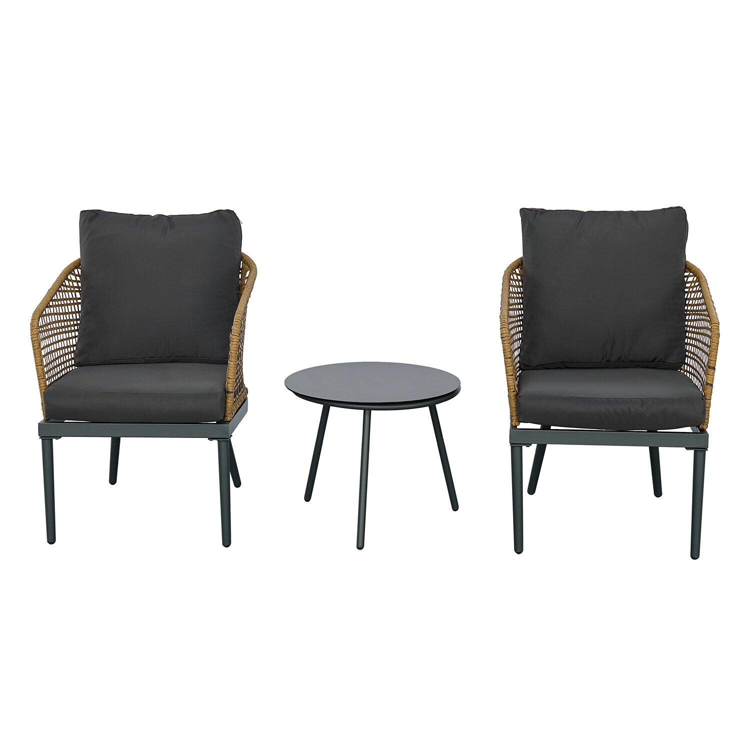 Bybafun 3-Piece Wicker Patio Conversation Set with Gray Cushions