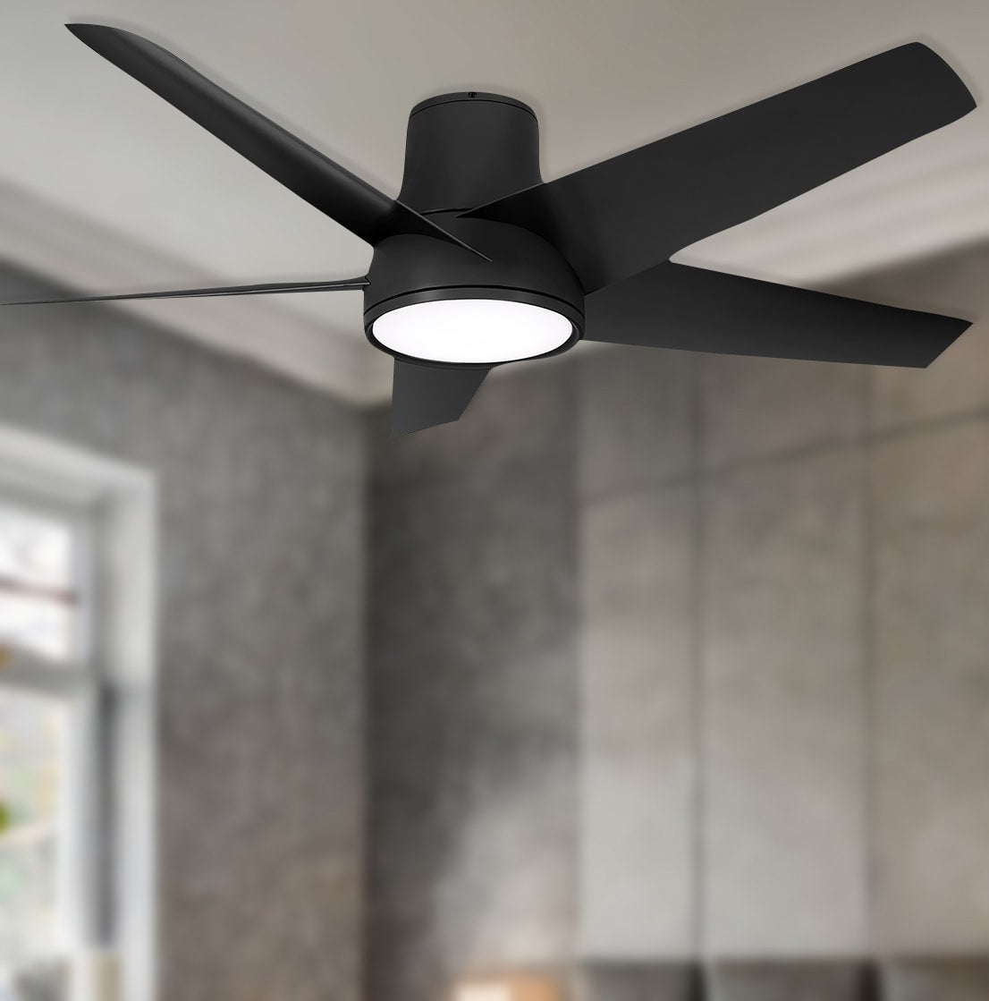 Minka Aire Chubby II 58-in Black Integrated LED Indoor/Outdoor Flush Mount Smart Ceiling Fan with Light and Remote (5-Blade) F782L-CL