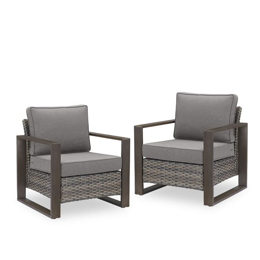 Rilyson KUANG Set of 2 Wicker Gray Wicker Frame Stationary Conversation Chair with Gray Gray Cushioned Seat