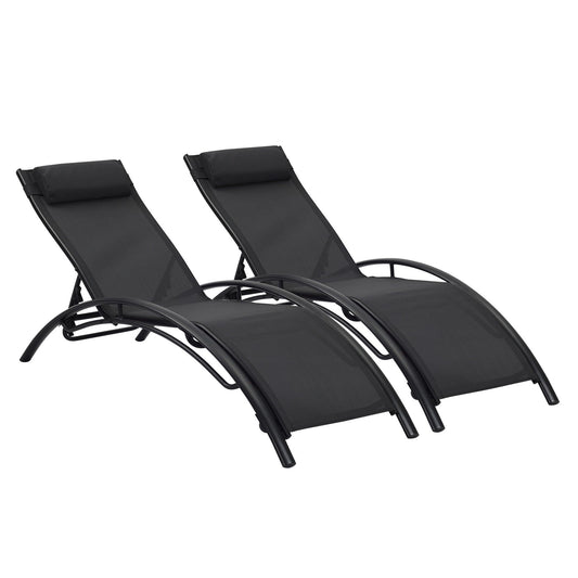 Maocao Hoom Set of 2 Stackable Black Aluminum Frame Stationary Chaise Lounge Chair with Black Cushioned Seat