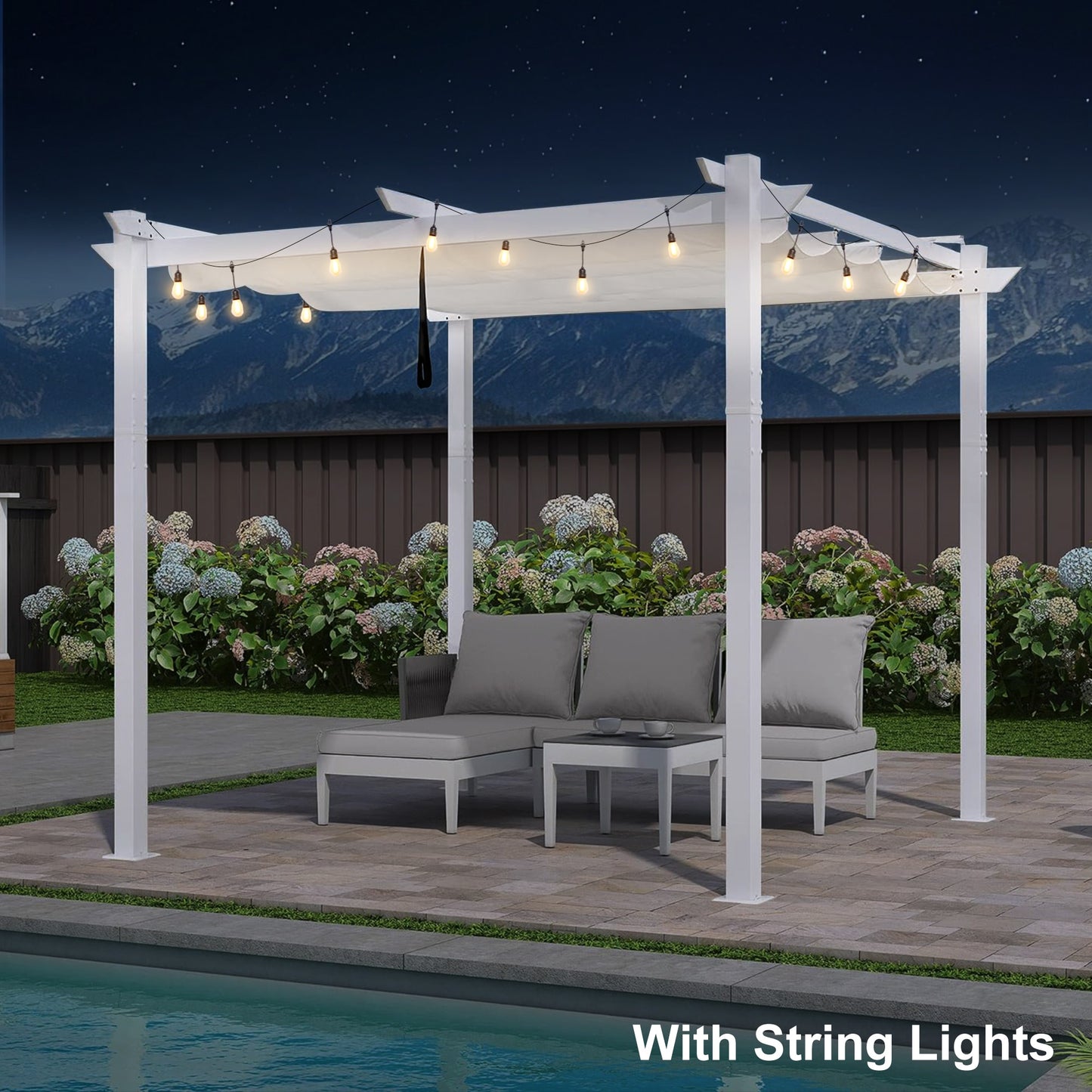 PURPLE LEAF 10-ft W x 10-ft L x 8-ft H White Metal Freestanding Pergola with Canopy