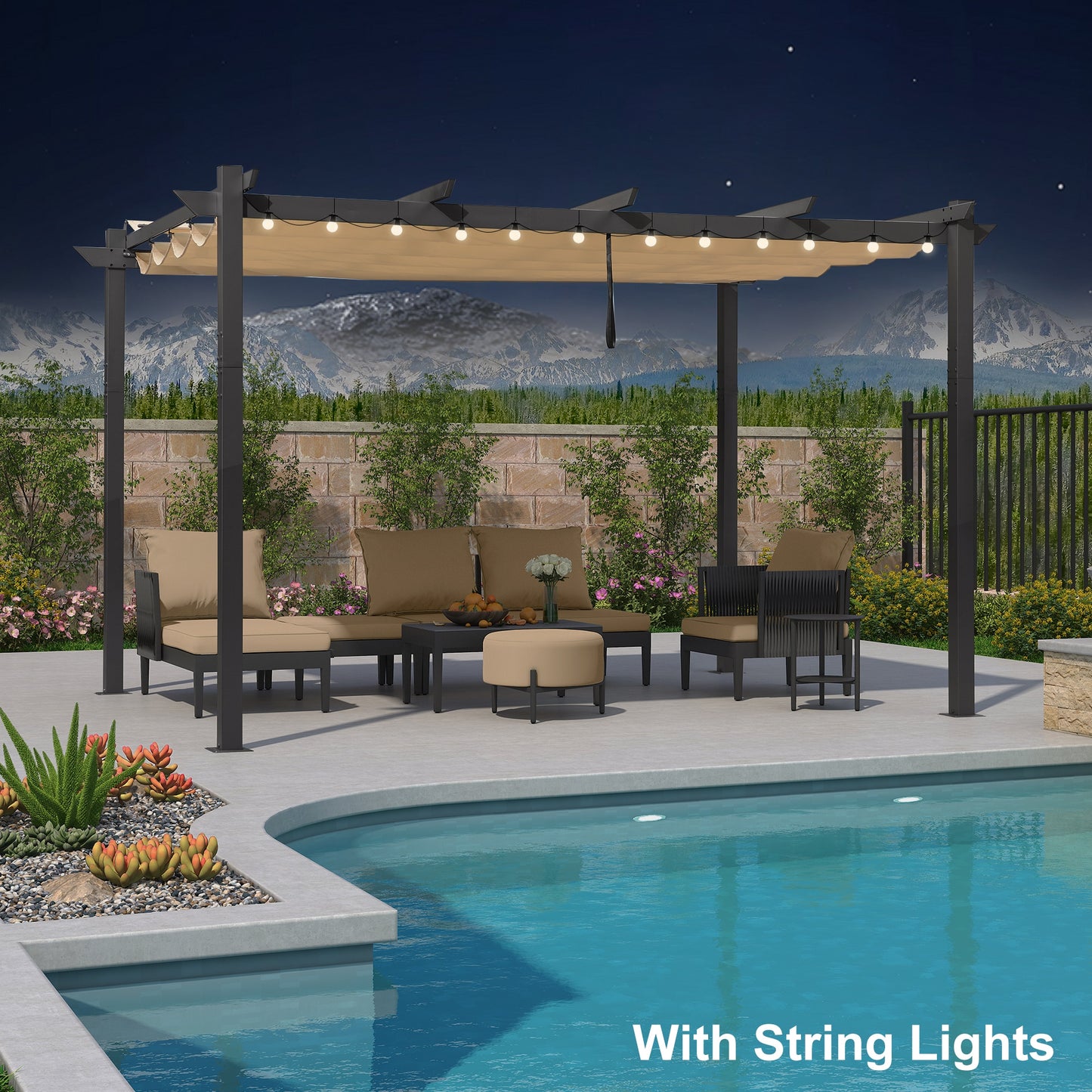 PURPLE LEAF 10-ft W x 13-ft L x 7-ft 6-in H Beige Metal Freestanding Pergola with Canopy