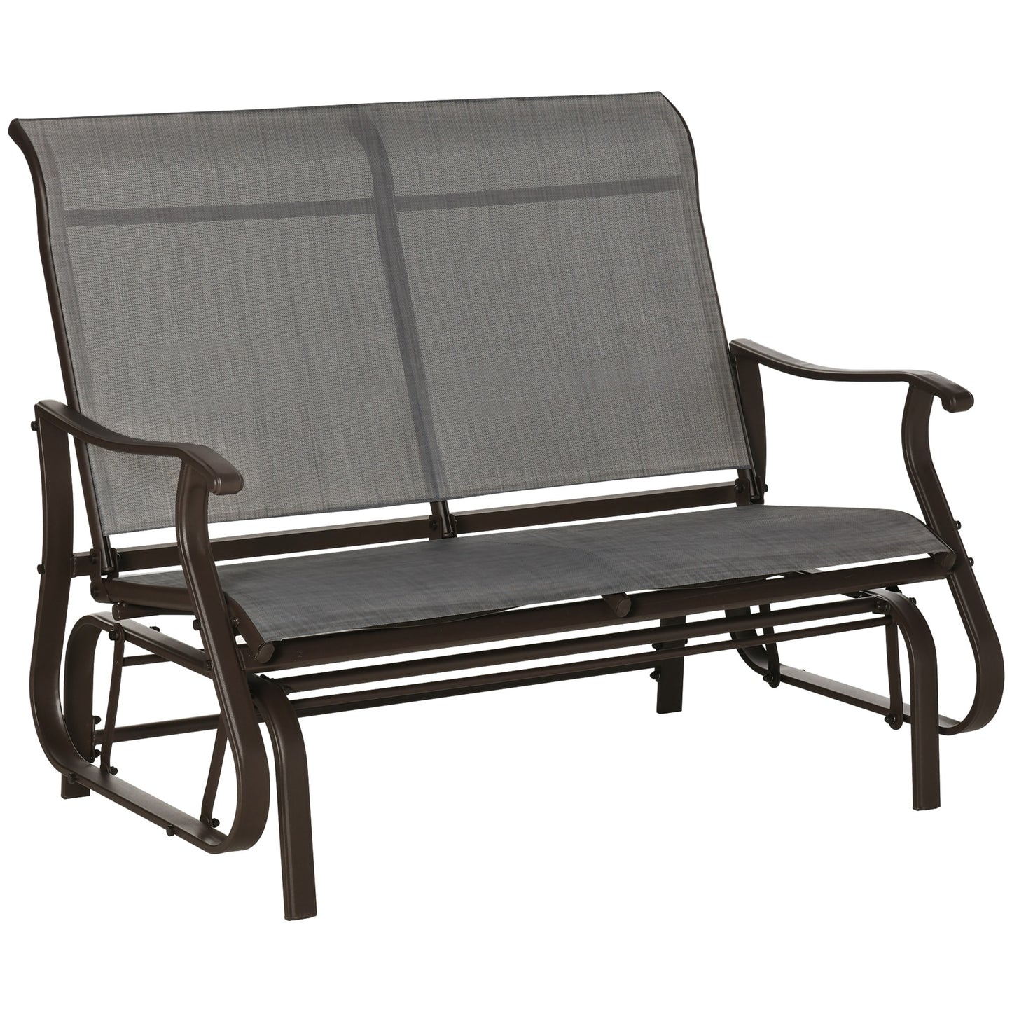 WELLFOR Outdoor Glider Bench Brown Steel Frame Rocking Chair with Gray Solid Seat
