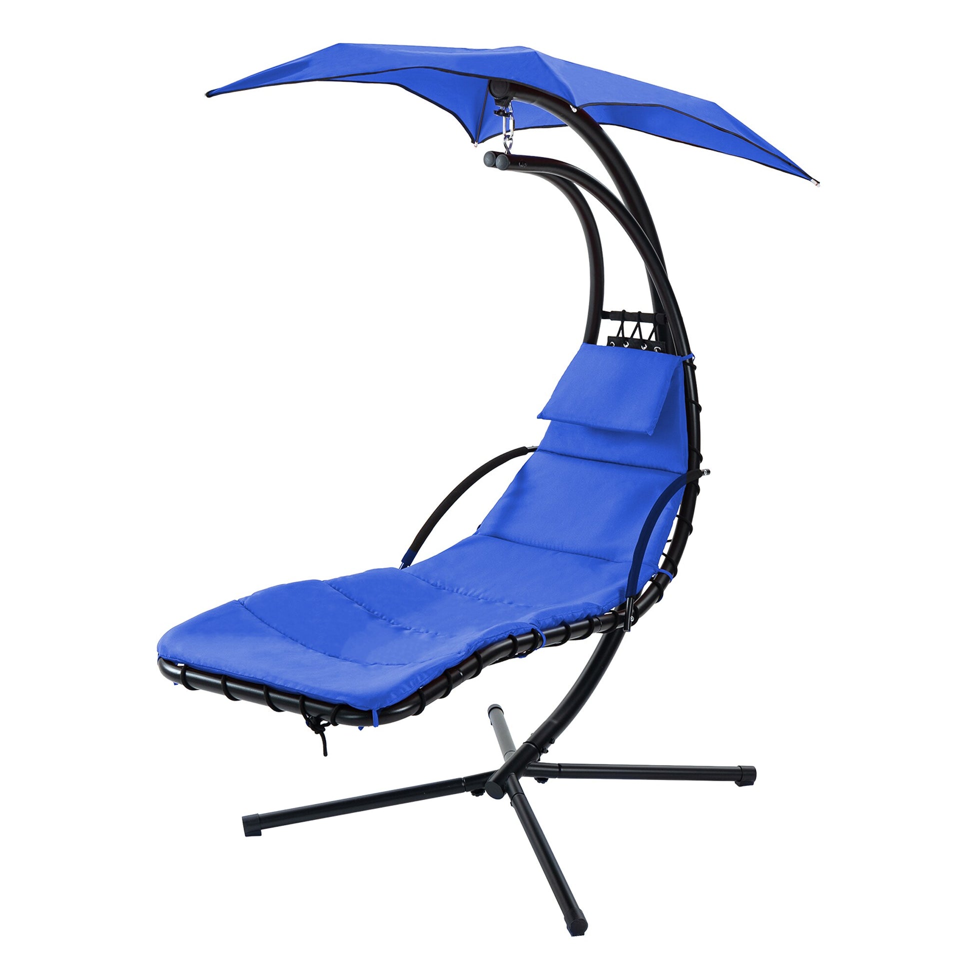 Miki Shinly Hanging Chaise Lounger Black Metal Frame Chaise Lounge Chair with Blue Cushioned Seat