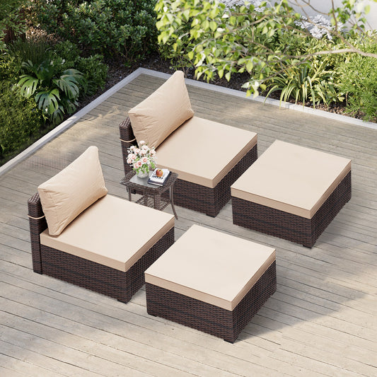 Patio Watcher 5-Piece Rattan Patio Conversation Set with Off-white Cushions
