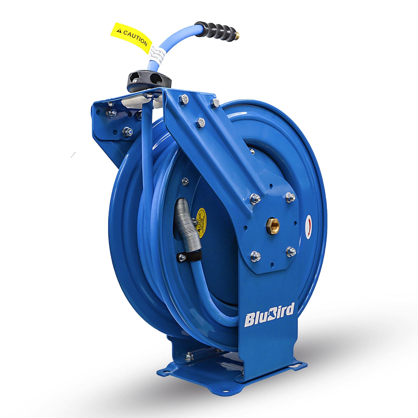 BluBird BluBird 1/2 x 75' Single Arm Hose Reel Ideal for automotive and DIY users, features corrosion-resistant steel and adjustable guide arm for leak-free, abrasion-resistant performance. BBRDA1275