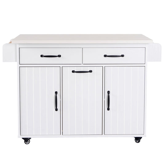 CESICIA White Wood Base with Wood Wood Top Rolling Kitchen Island ( 20.55-in x 51.06-in x 35.04-in )