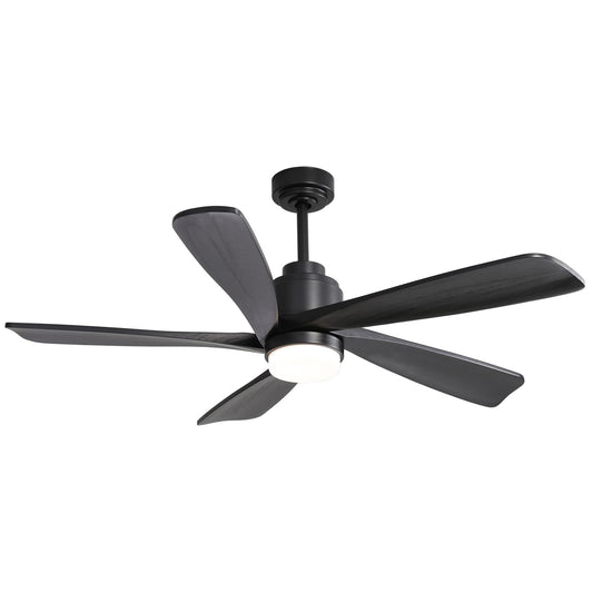 Bayfeve Adjustable 52-in Black with Solid Wood Blades Color-changing Integrated LED Indoor/Outdoor Smart Ceiling Fan with Light and Remote (5-Blade) BFYH-6668