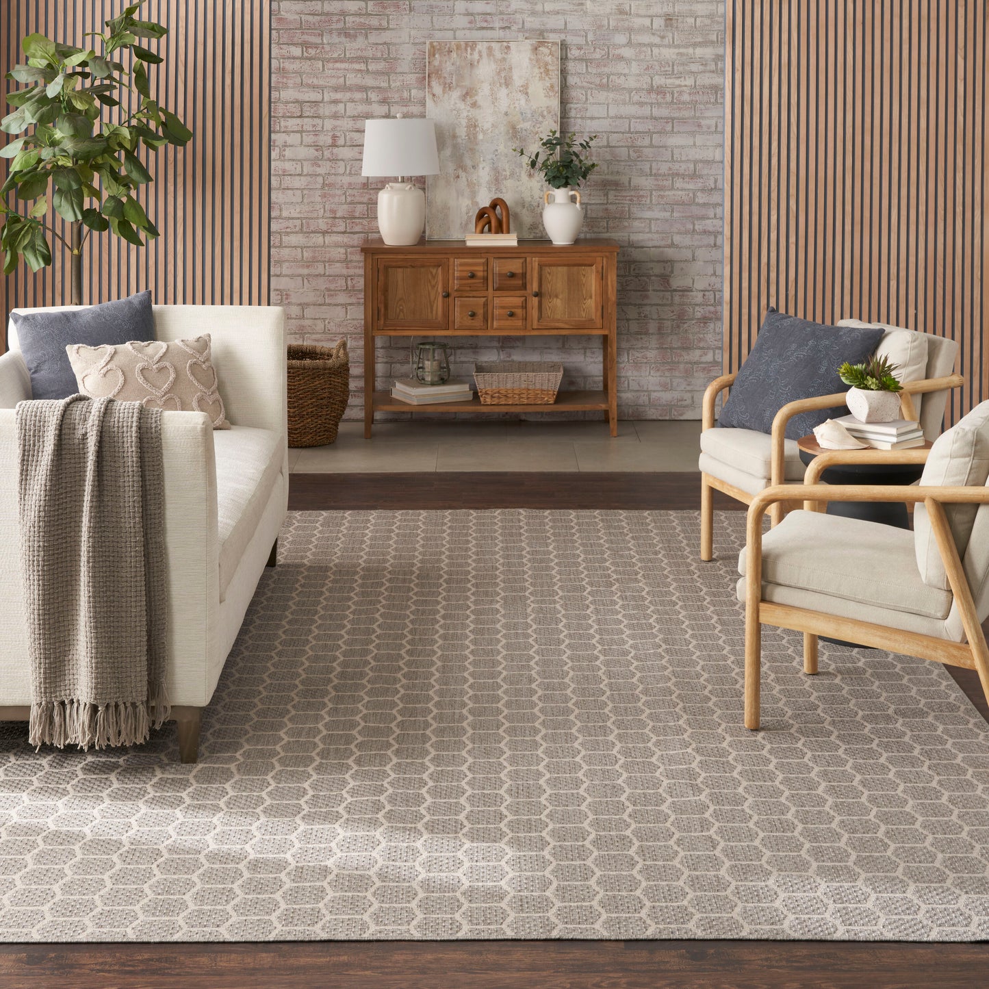 Nourison Home Reversible Indoor Outdoor 9 x 12 (ft) Loomed Grey Rectangular Indoor/Outdoor Geometric Area rug