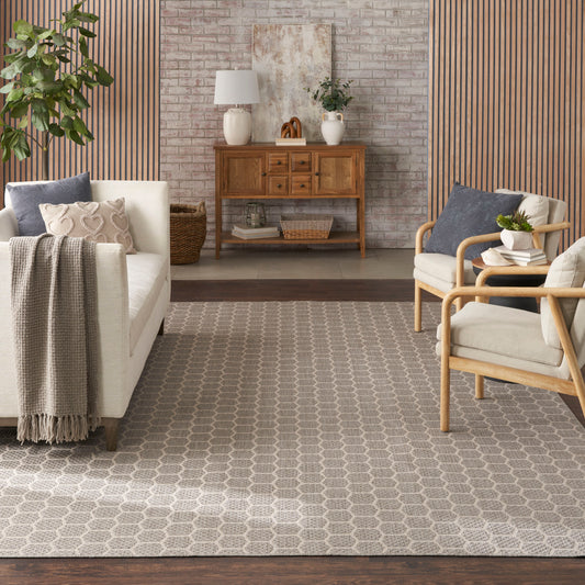 Nourison Home Reversible Indoor Outdoor 9 x 12 (ft) Loomed Grey Rectangular Indoor/Outdoor Geometric Area rug