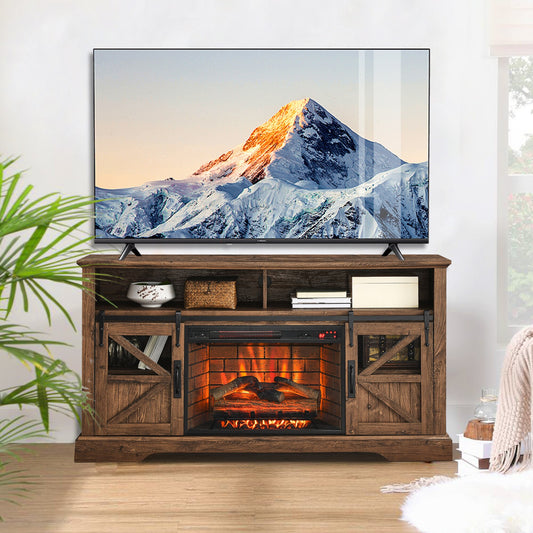 Sunrinx 60-in W Brown TV Stand with Infrared Quartz Electric Fireplace MG63-5-GSD