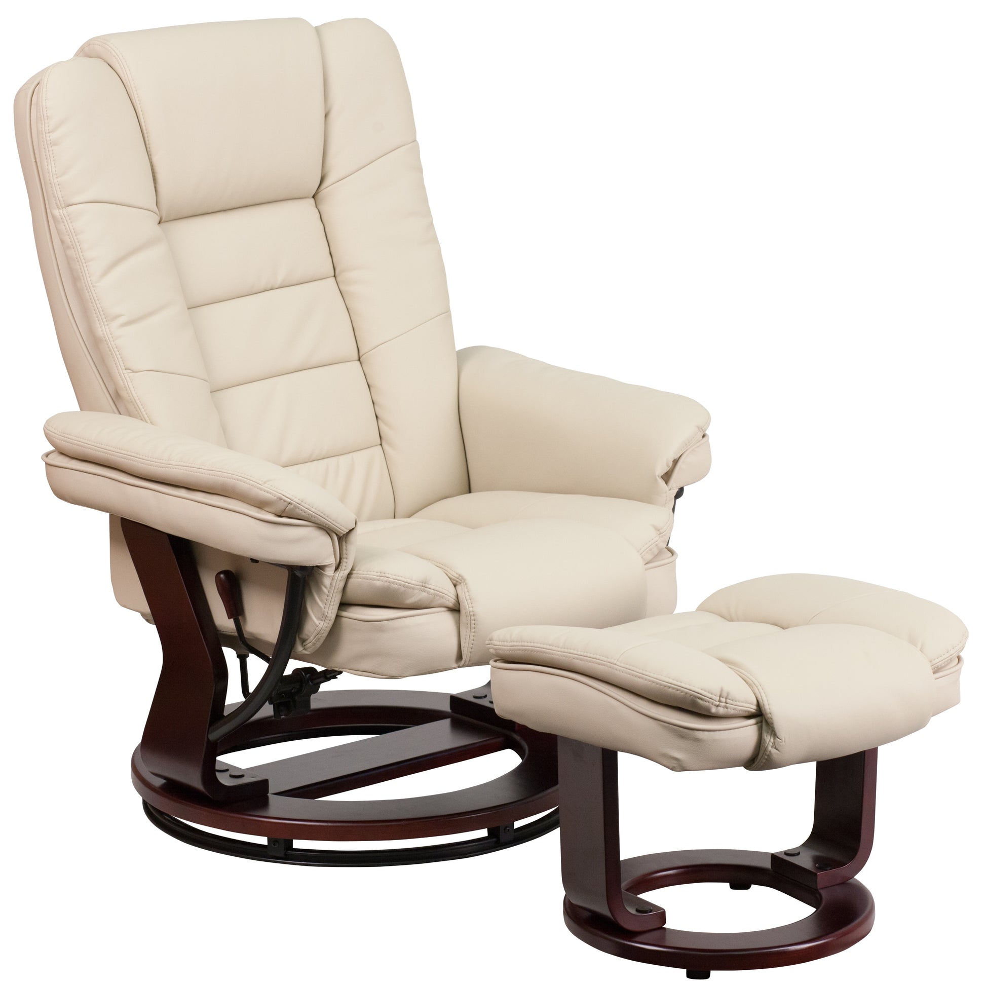 Flash Furniture Beige Faux leather Upholstered Swivel Recliner with Ottoman Set