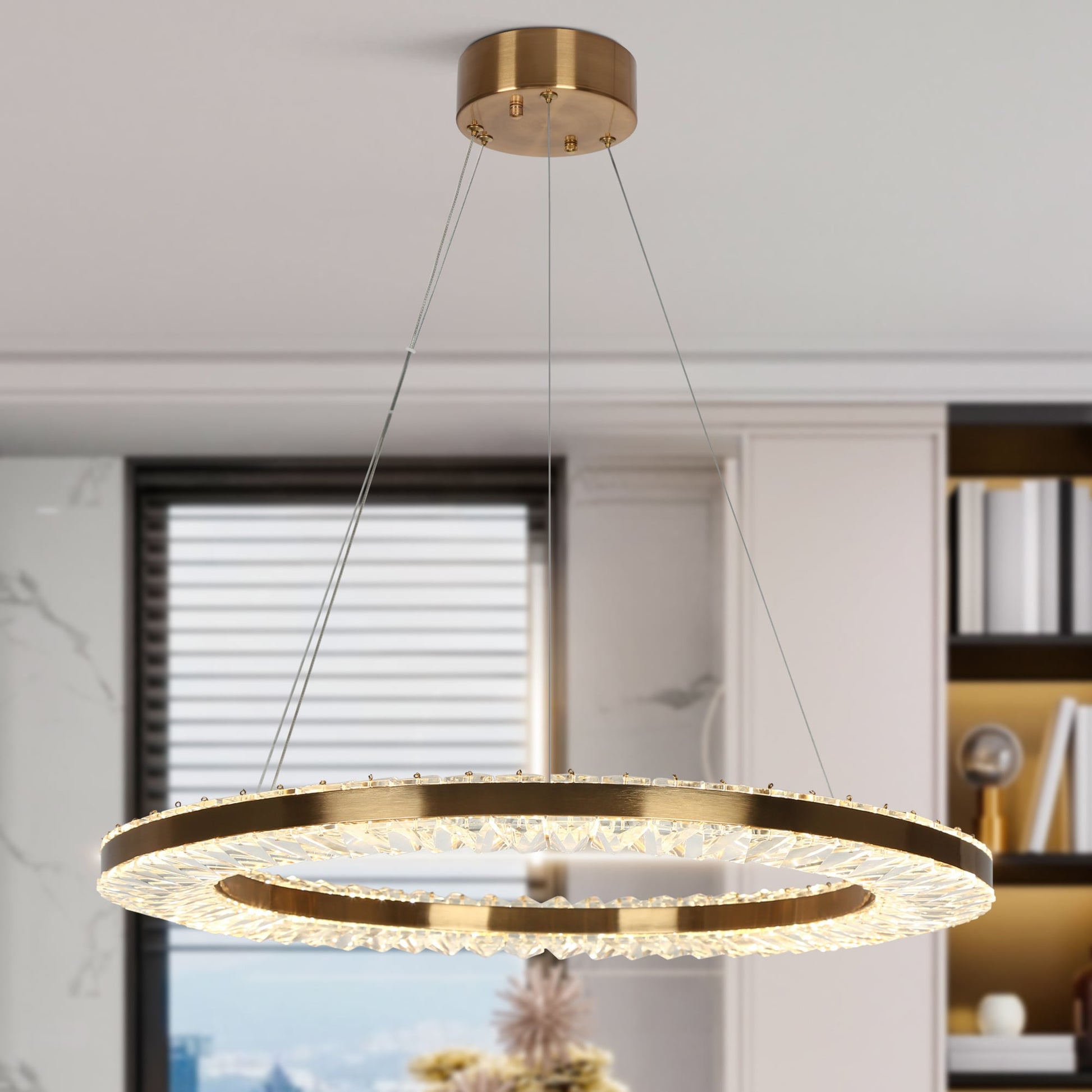 LNC Macrobotrys 1 -Light Polished Brass Modern/contemporary Integrated LED Crystal For Use in Bedrooms, Dining Rooms, Foyers, Kitchens, Living Rooms Chandelier