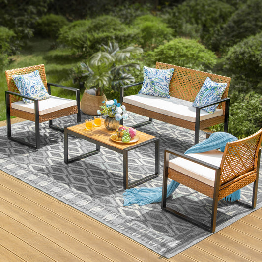 Sunshine Valley 4 -Piece Wicker Patio Conversation Set with Beige Cushions