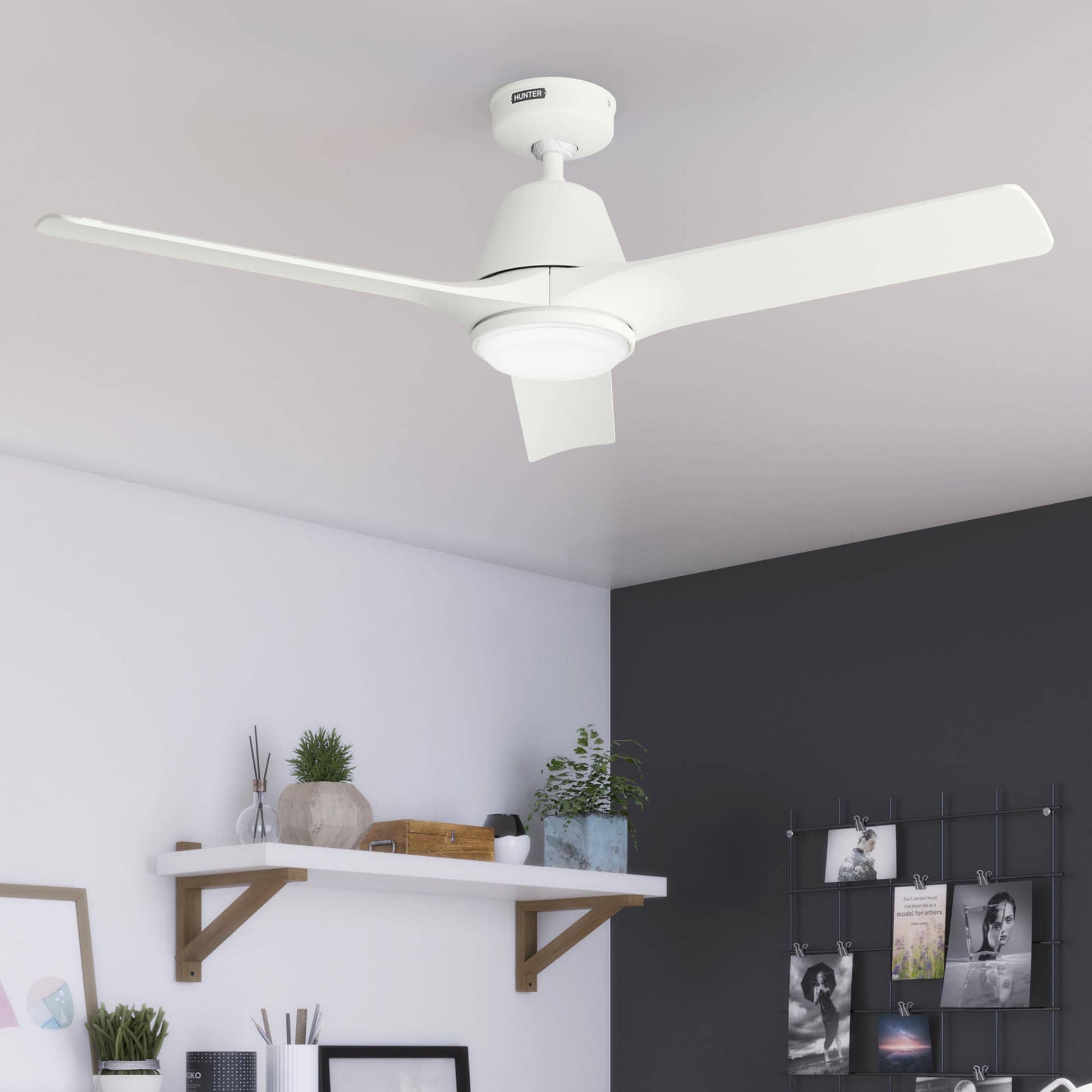 Hunter Aeronaut ENERGY STAR SIMPLEconnect 52-in Integrated LED Outdoor Smart Matte White with Matte White Blades Propeller Ceiling Fan With Light - Remote Included ( 3 -Blade ) 6535505