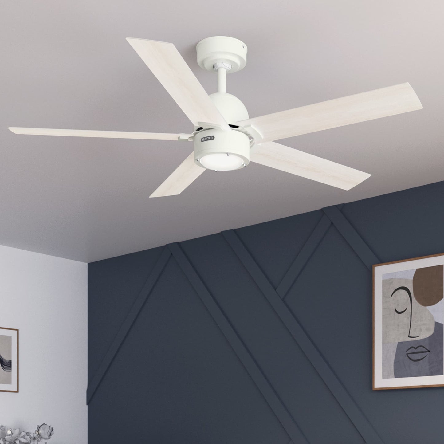 Hunter Erling ENERGY STAR 52-in Integrated LED Fresh White with Bleached Alder Blades Ceiling Fan With Light and Remote ( 5 -Blade ) 6535502